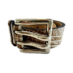 STUNNING! Lenny E CIA Leather Goods M/I Brazil Wide Croc Skin Style Brown Belt